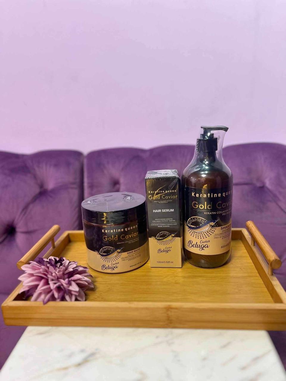 Gold Caviar Luxury Hair Care Set (Sulfate Free) – Shampoo 800ml, Hair Mask 800ml & Serum 100ml